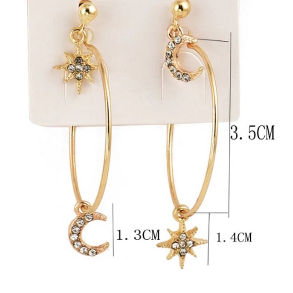 Gold Star Moon Stud & Hoop Earrings Set - Picture 6 of 7